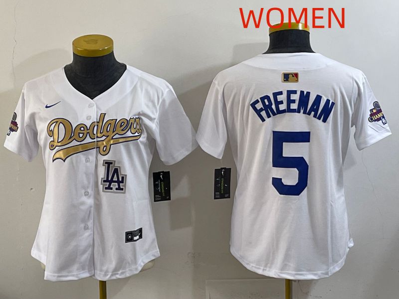 Women Los Angeles Dodgers #5 Freeman White Champion edition Nike MLB Jersey style 006